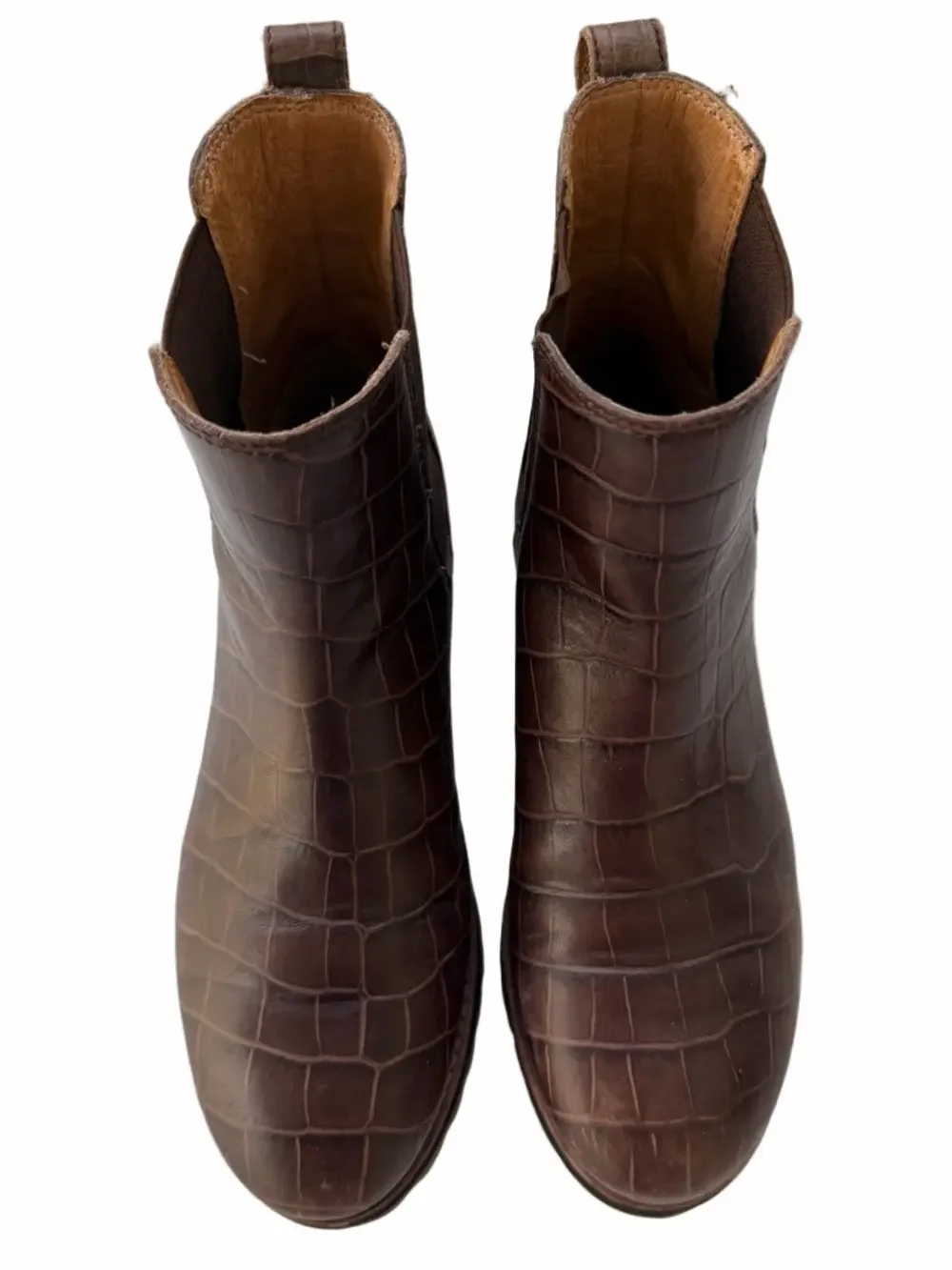 Madewell Ivy Chelsea Croc Embossed Brown Leather Lugsole Ankle Boots Size 7